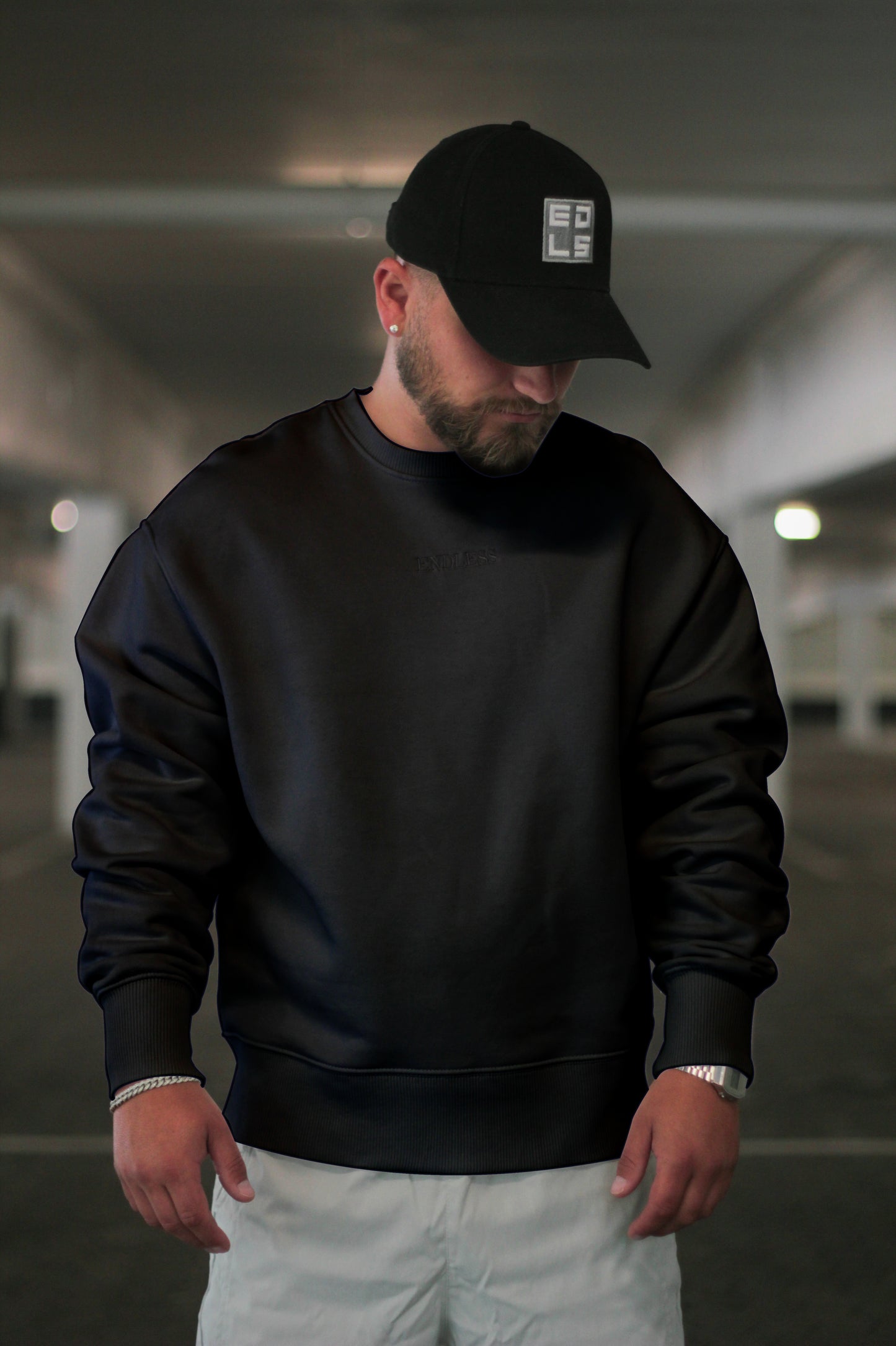 Endless Blank Sweatshirt black (Oversize) - Organic Oversize Sweatshirt (Stick)