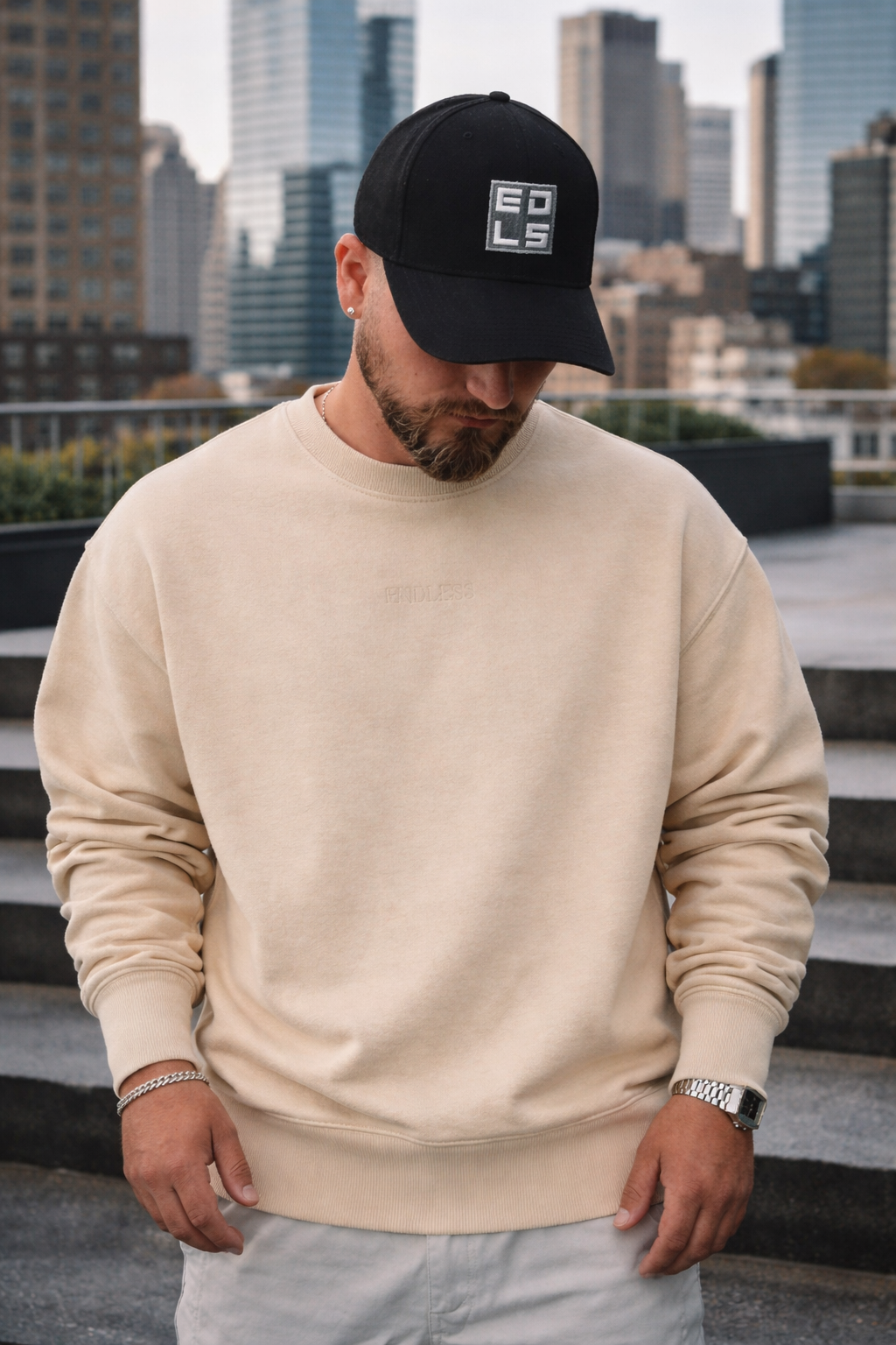 Endless Blank Sweatshirt beige (Oversize) - Organic Oversize Sweatshirt (Stick)