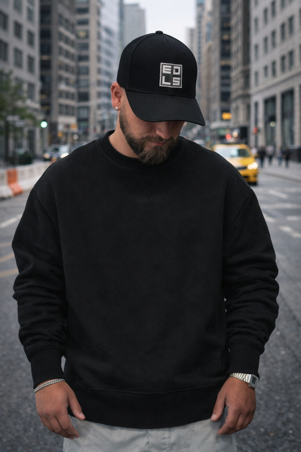 Endless Blank Sweatshirt black (Oversize) - Organic Oversize Sweatshirt (Stick)